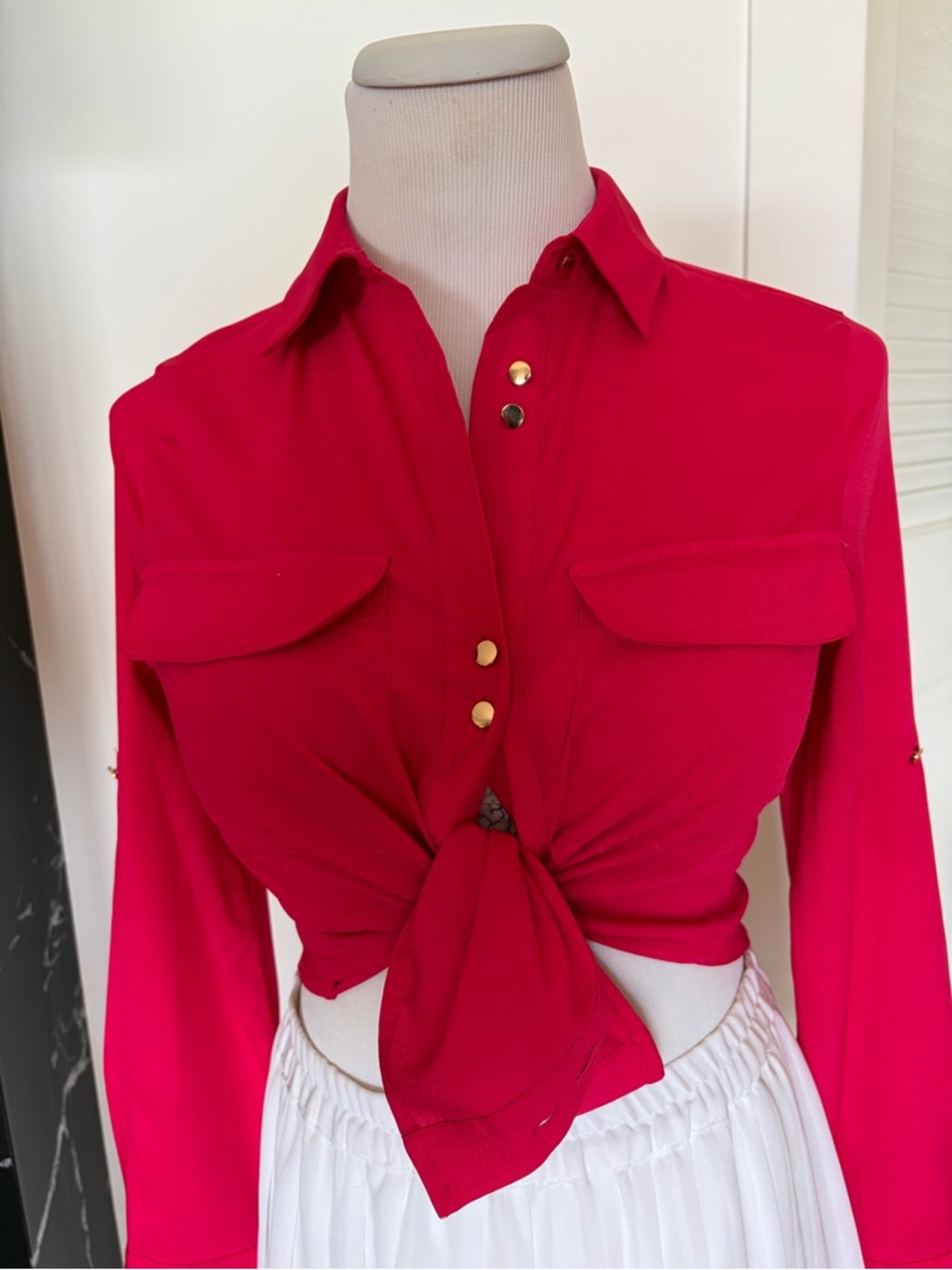 Ivanka Trump Bright pink Tie-Front Button Shirt